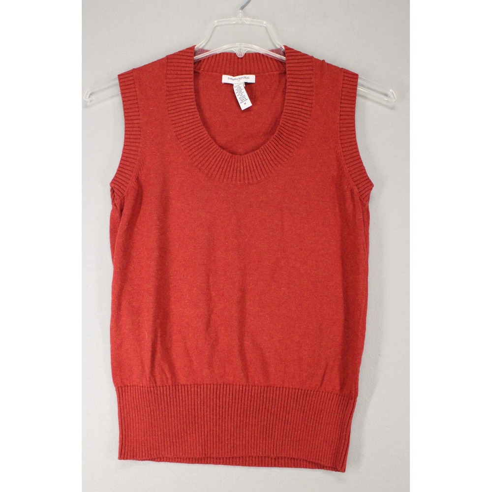 Banana Republic Sweater Vest Womens M Red Silk Blend Scoop Neck Ribbed Minimal